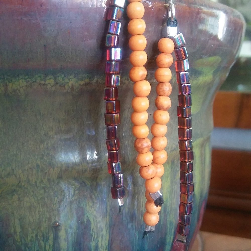 TWO STRAND ORANGE FIRE GLAZE GLASS  EARRINGS